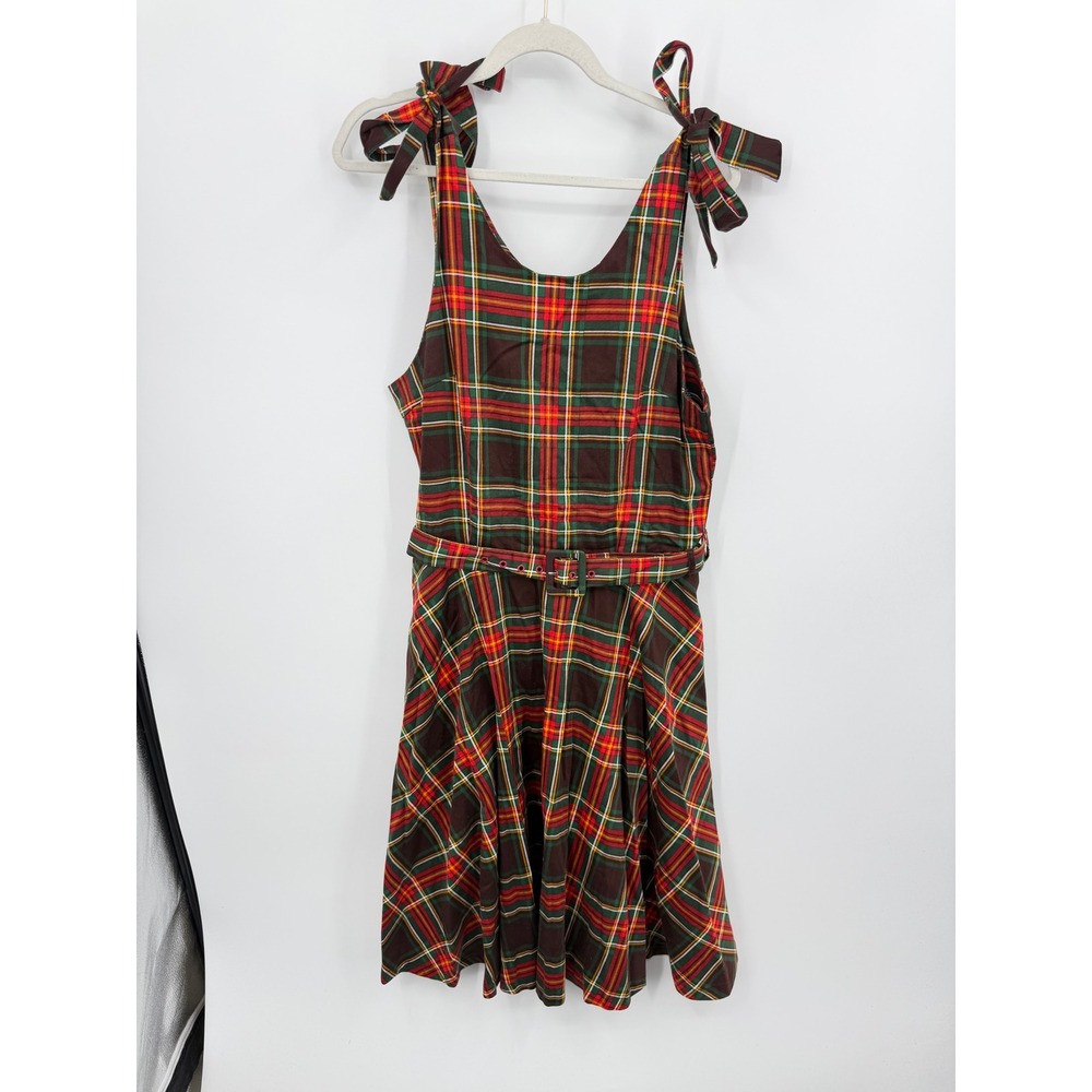 Voodoo Vixen Lori tartan Plaid Pinafore Dress Womens XL Tie Strap Belted
